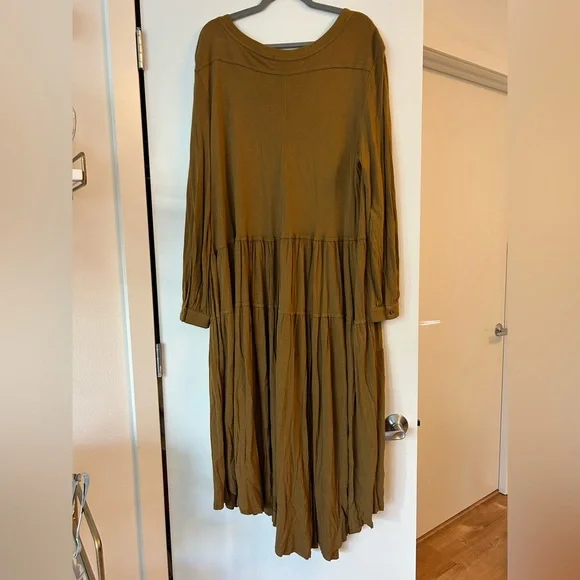 Free People Beach Tan Jilly Drop Waist Long Sleeve Asymmetric Hem Midi Dress - Picture 5 of 6